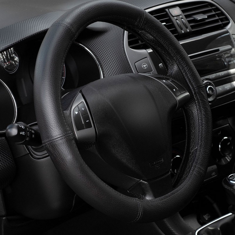 Husa Volan Piele Naturala Negru 35-37 Cm